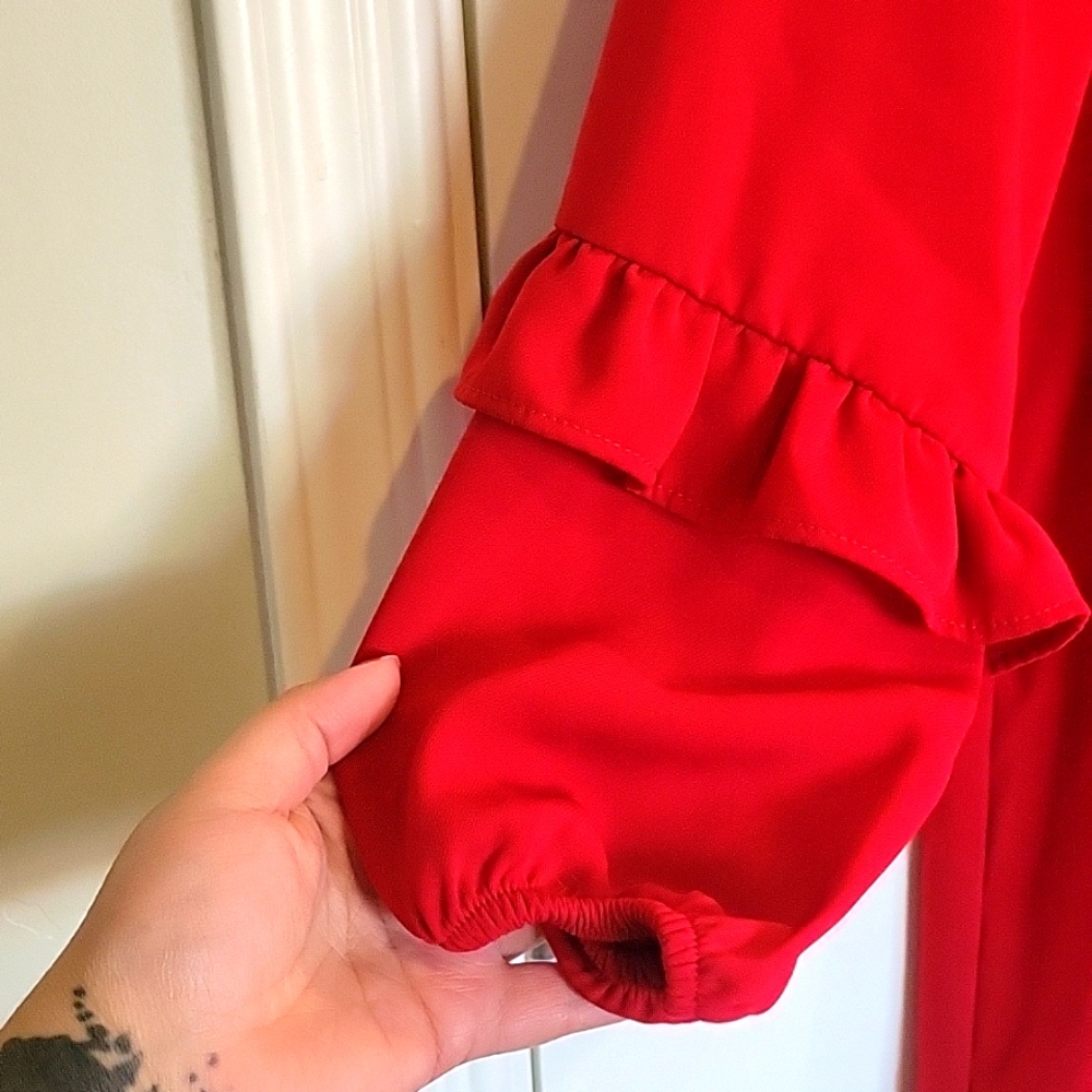 Zara Red Ruffled Trim Mini Dress Size Small - Picture 2 of 4